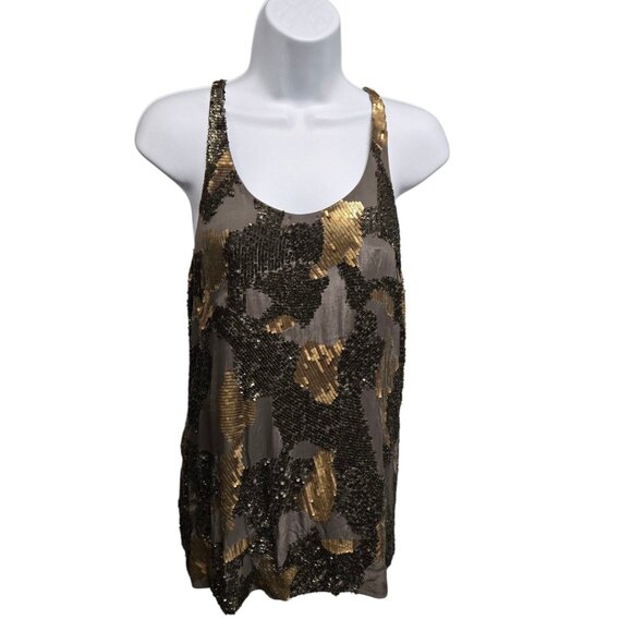Club Monaco Ellie Tank Top Womens Size XS Bronze Gold Silk Sequin Party Club - Picture 1 of 8